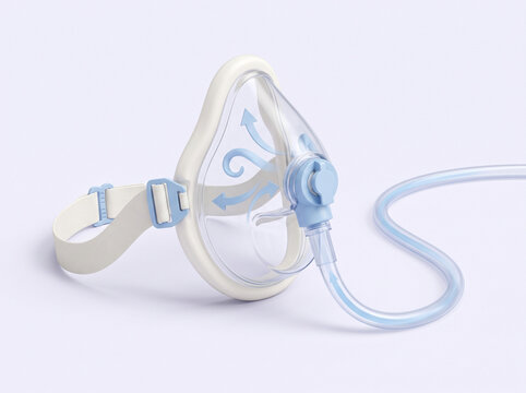 Medical oxygen mask with tube and airflow illustration