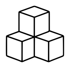 Obraz premium Hand-drawn vector icon showing three stacked building blocks cubes in minimalist line art style, simple black outline illustration for education children and construction concepts