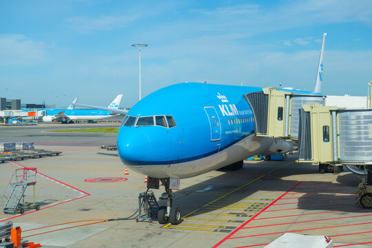 KLM Royal Dutch Airlines Boeing 777-300ER PH-BVP at Amsterdam Airport Schiphol (AMS), Haarlemmermeer, North Holland, Netherlands. 