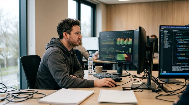 Developer reviewing continuous integration build results &mdash; software engineering and application development for insurtech