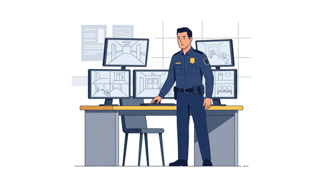 Security Guard Monitoring Surveillance System on Multiple Screens in Control Room