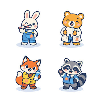 Variety of cute cartoon character mascots collection illustration