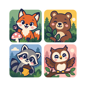 Dental hygiene care with cute animal characters cartoon illustration