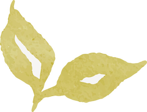 Two abstract golden yellow leaves with textured watercolor effect isolated on white background representing nature and organic design elements