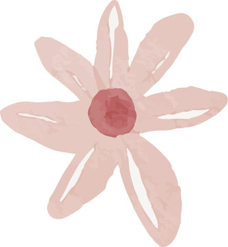 Watercolor illustration of a delicate pink flower with a darker center isolated on a transparent background soft artistic style