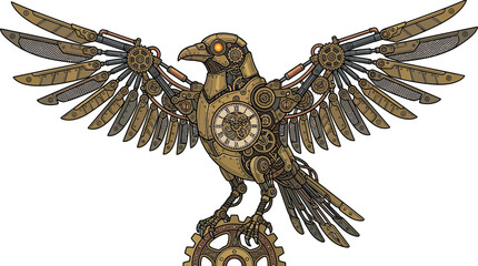 Fototapeta premium Steampunk Mechanical Bird with Clockwork and Gears