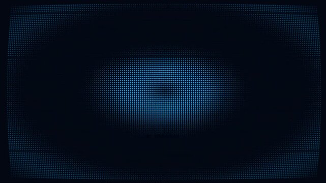 Deterministic Motion Graphics loop of a full screen futuristic blue dot matrix terminal shader without geometric center wireframe rendered in 4K resolution.