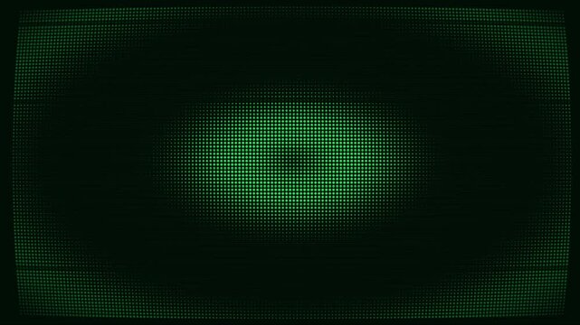 Deterministic Motion Graphics loop of a full screen futuristic neon green dot matrix terminal shader without geometric wireframe rendered in 4K resolution.