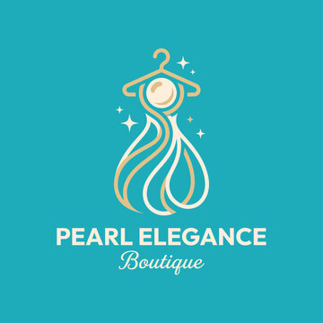 This logo for Pearl Elegance Boutique showcases a beautifully stylized dress icon, capturing the essence of fashion, glamour, and sophistication for high-end clothing retailers.