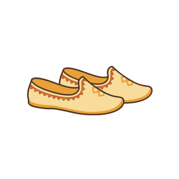 Pair of yellow flat shoes with decorative trim