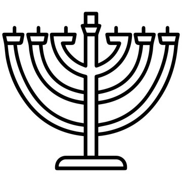 Traditional menorah candle holder line illustration with hanukkah religion celebration tradition religious