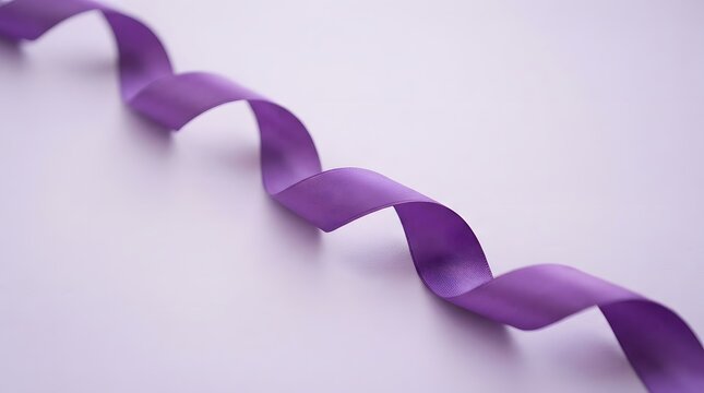 Elegant purple ribbon gracefully twisted against a clean white background