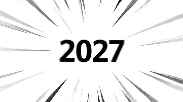 Bold 2027 Year Marker Design Featuring Dynamic Speed Lines and Radial Impact Effects for Futuristic Presentation and New Year Celebration