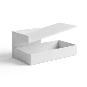 Simple white open-top cardboard box with lid tilted back