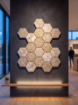 Telephoto View of Cluster of modular 3D hexagonal aco at Blue Hour