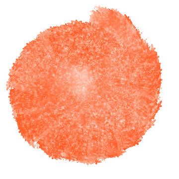 Vibrant orange watercolor circular paint splash with artistic grainy texture