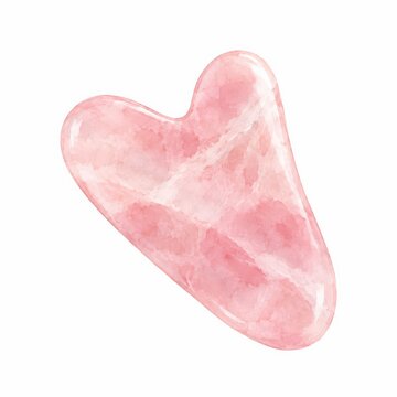 Soft watercolor illustration shows a gua sha tool placed on bright white paper with gentle rose washes and airy negative space
