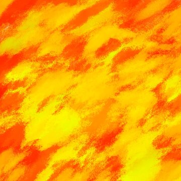 Vibrant abstract painting with yellow and orange brushstrokes creating a textured fiery background.