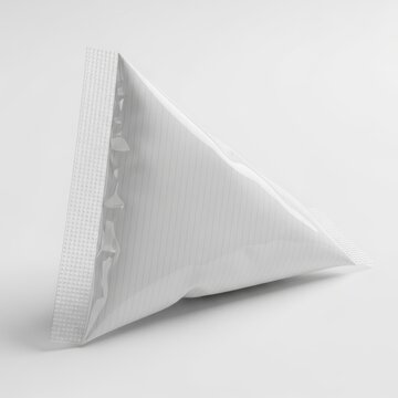 A crumpled white paper bag standing upright on a plain surface