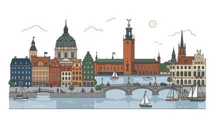 Obraz premium Cityscape Panorama with Historic Buildings and River