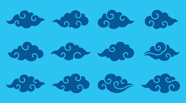 blue chinese cloud motif design