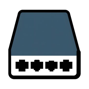 Minimalist flat icon of a network router with four ethernet ports.