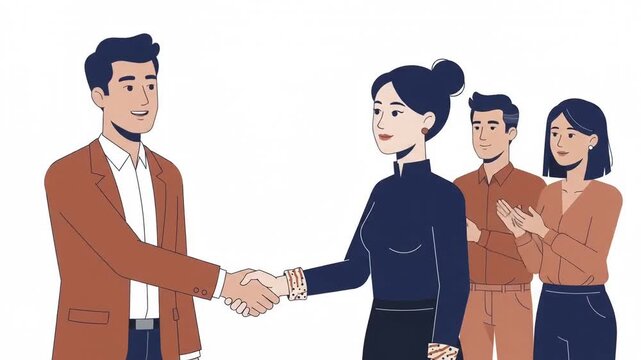 Business people shaking hands in office agreement illustration