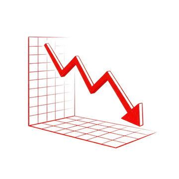 A red graph with a downward trend isolated on transparent background