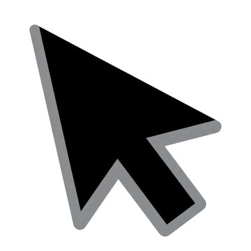 A black computer mouse pointer icon with a gray outline isolated on transparent background