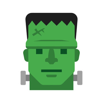 Green monster head vector illustration with square face and bolts