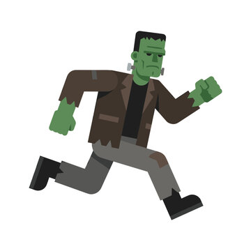 Green monster character sprinting in tattered clothes