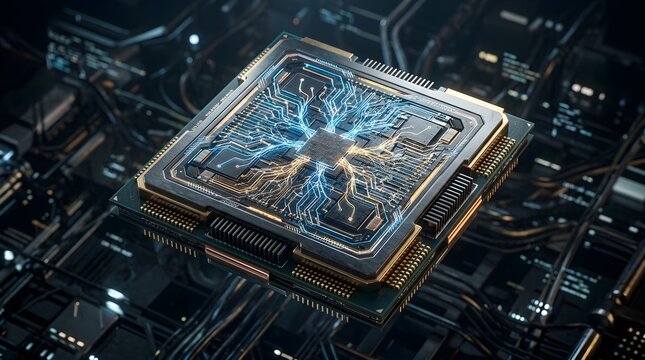 Advanced Microprocessor With Glowing Blue Circuitry Symbolizing Technological Innovation