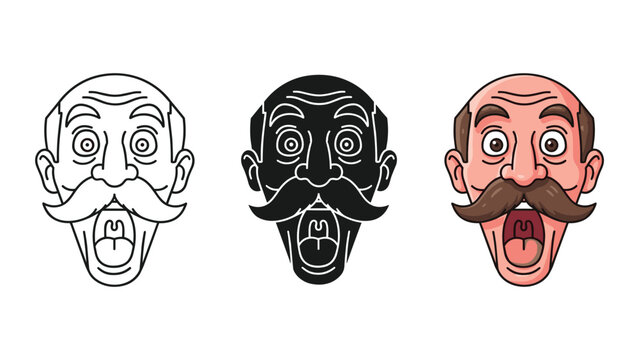 Shocked bald man with mustache vector face expression graphic