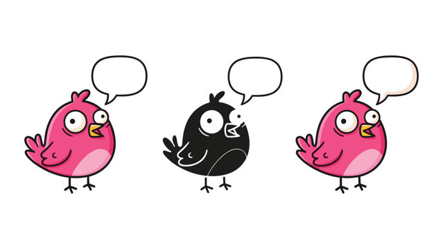 Crazy cartoon bird vector set talking with speech bubble