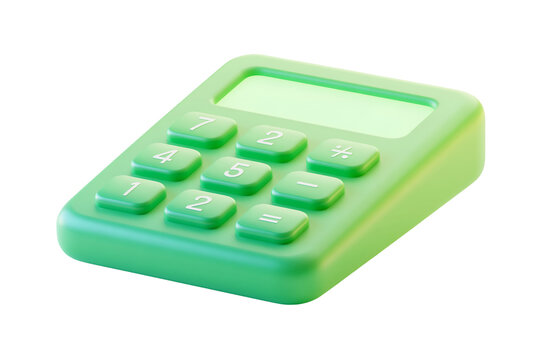 Green calculator with rounded buttons and display screen.