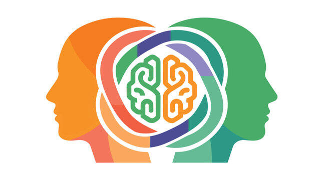 Interpersonal empathy and cognitive connection between two human head profiles flat vector graphic for psychology and counseling services