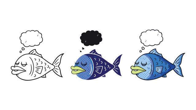 Blue fish kissing with thought bubble vector comic art