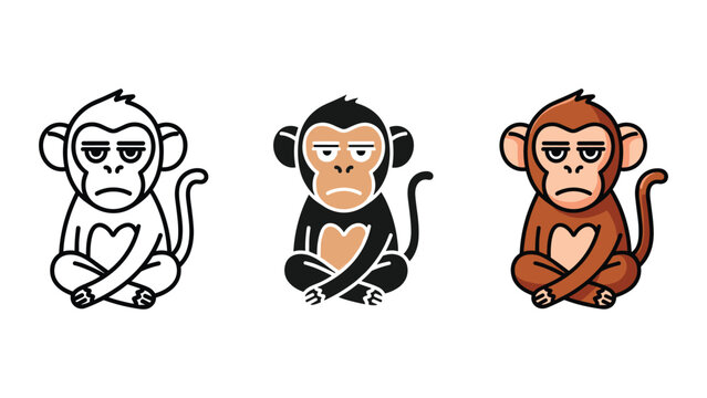 Sad monkey vector sitting crossed arms looking down art