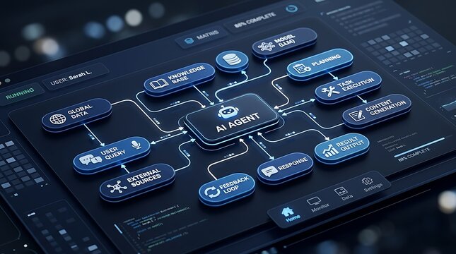 AI agent workflow diagram on digital interface