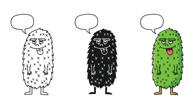 Cute furry monster with speech bubble vector set