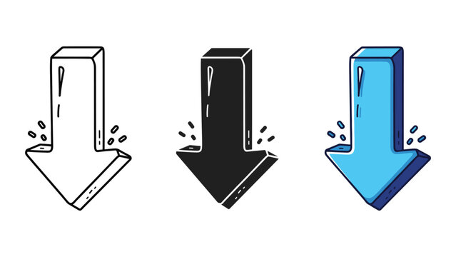 Downward arrow vector graphic with motion lines and sparkles