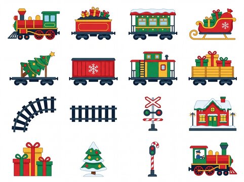 Colorful Christmas Train Icons