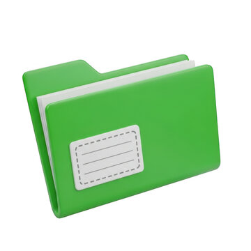 Green file folder with white label isolated on white background
