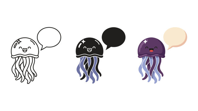 Purple kawaii jellyfish vector art with chat bubble
