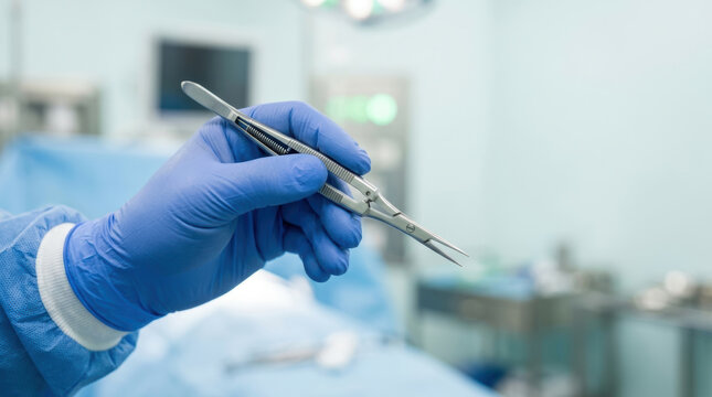 Surgical instrument gloved hand operating room prostate cancer treatment with precise medical care and advanced surgical technique