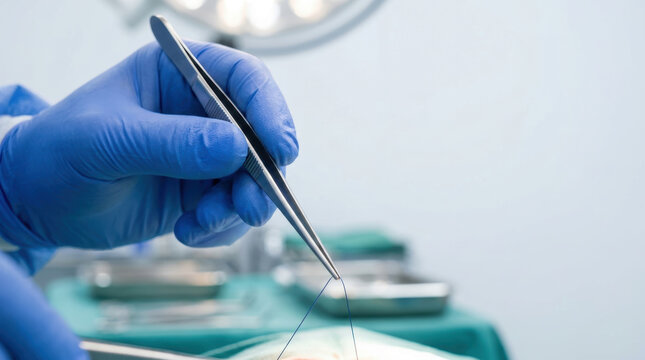 Surgical forceps gloved hand medical procedure operating room