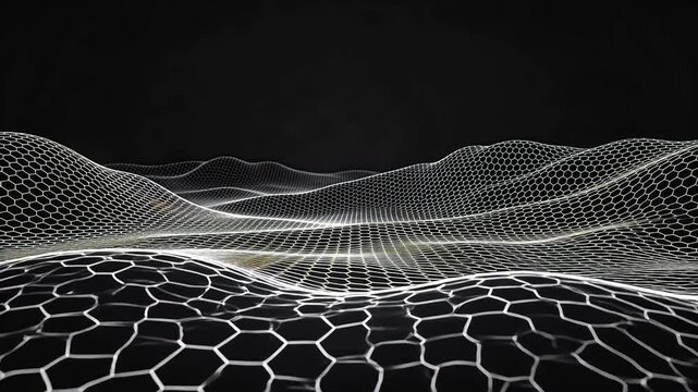 Black background abstract surface with white hexagonal grid lines