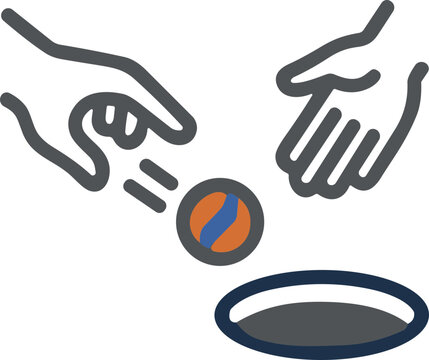 Hands playing marbles game, throwing ball into hole, fun activity concept