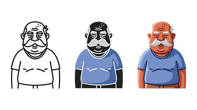 Plump bald grandfather character vector design collection