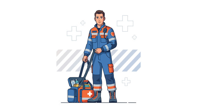 Paramedic Standing With Medical Bag, Vector Illustration